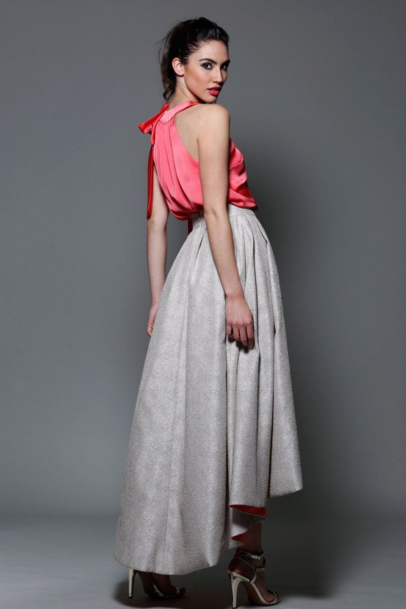 falda asimetrica brocada en color champan para boda fiesta evento coctel bautizo comunion graduacion de apparentia