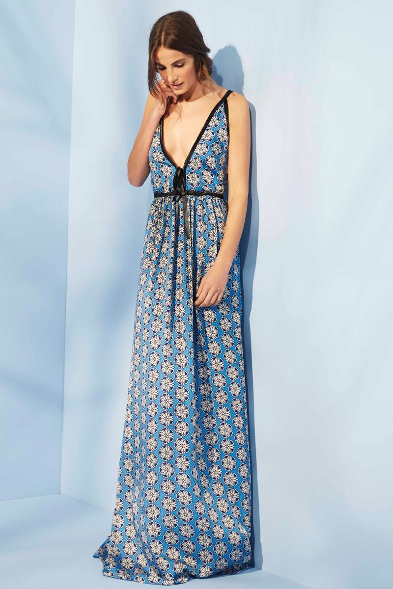 vestido estampado azul largo para fiestas eventos de nubbe en apparentia