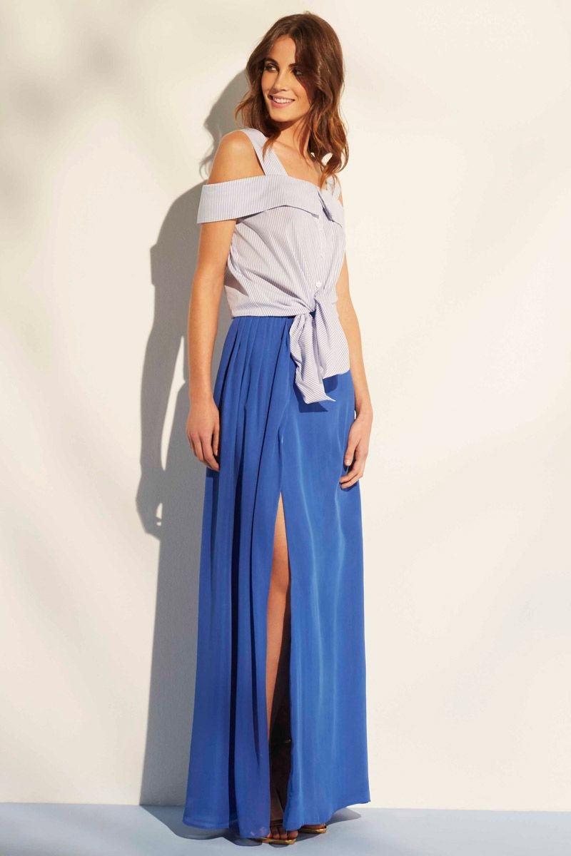 comprar online falda azul largo fluida con abertura lateral para bodas eventos fiesta bautizos de nubbe en apparentia