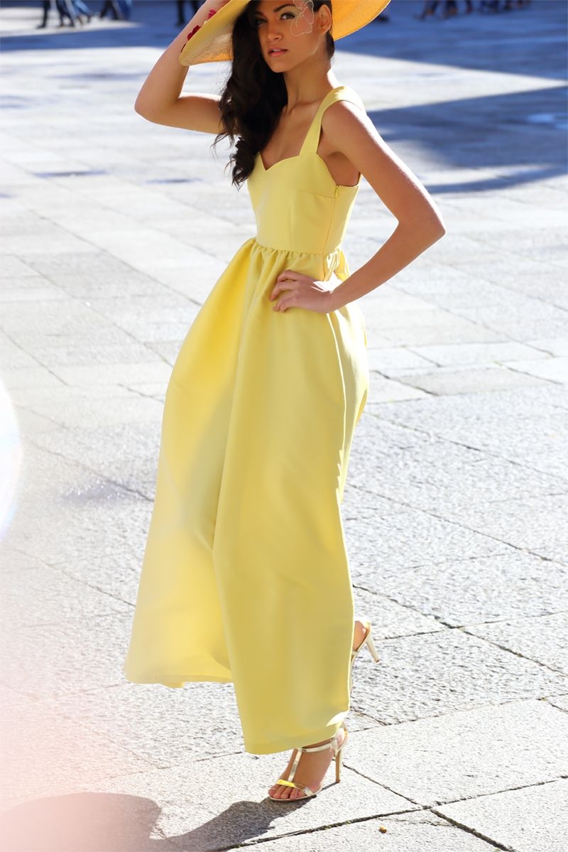 vestido de fiesta largo amarillo para invitada boda, evento de apparentia collection primavera verano 2016