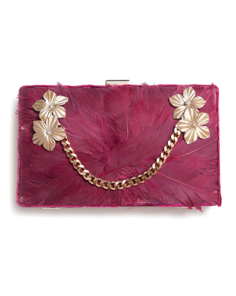 bolso de fiesta dorado con plumas marsala para boda evento coctel bautizo comunion graduacion de apparentia