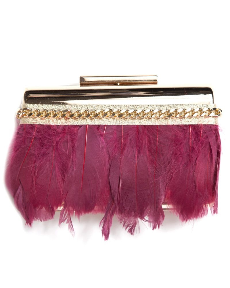 bolso mano dorado fiesta con plumas