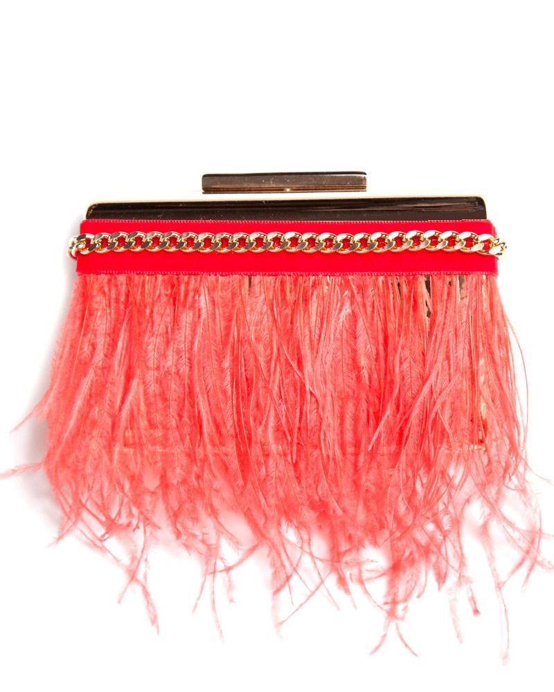 bolso de mano de fiesta con plumas coral para boda evento coctel bautizo comunion graduacion de apparentia