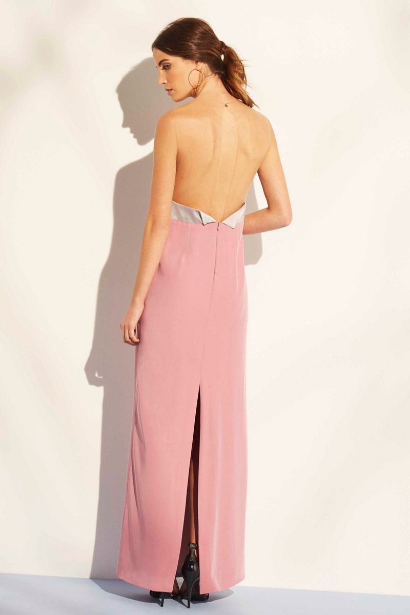 vestido palabra de honor rosa cuarzo largo para boda fiesta evento de apparentia