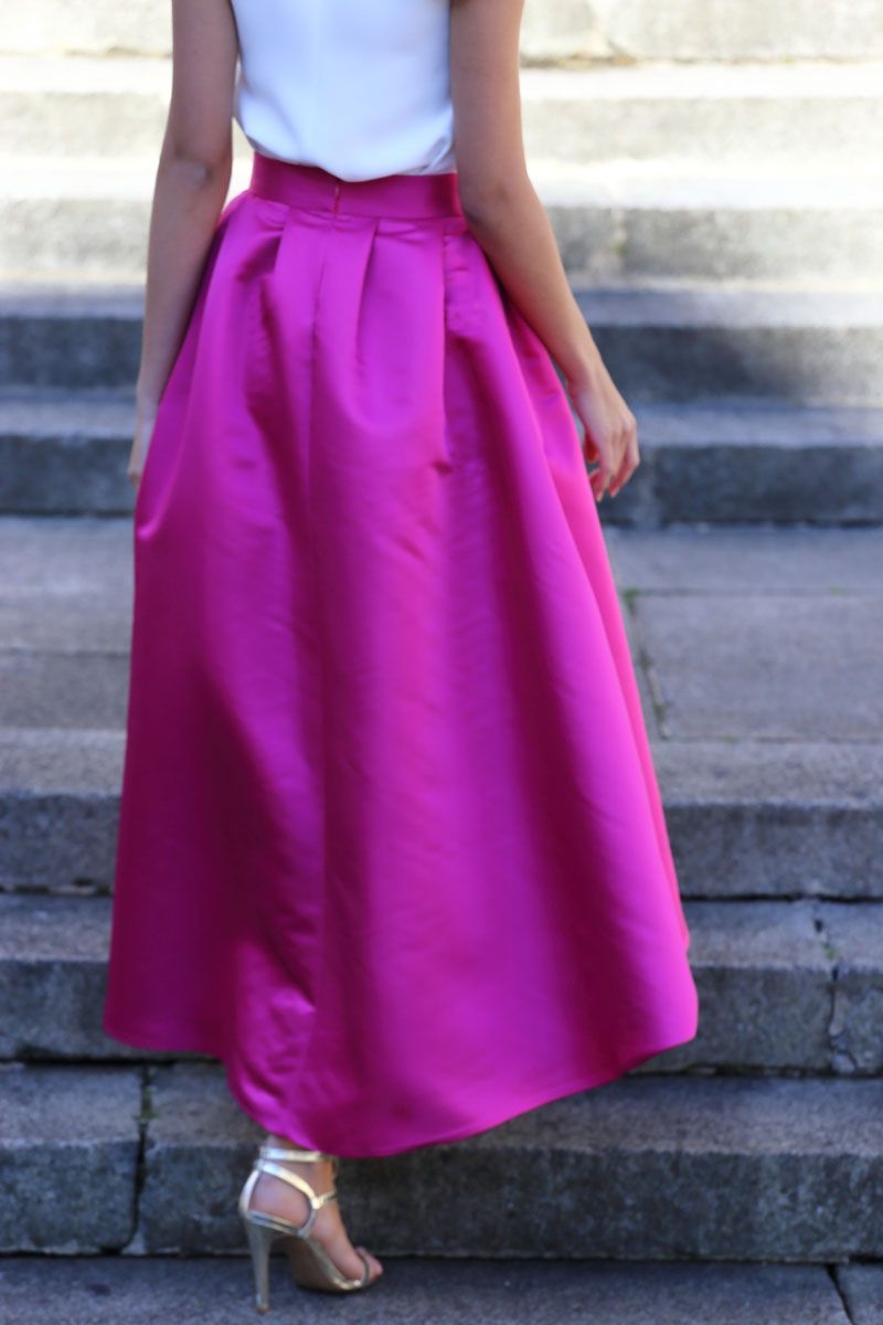 comprar online falda de fiesta asimetrica midi color frambuesa de boda fiesta bautizo comunion evento graduacion de primavera verano de apparentia