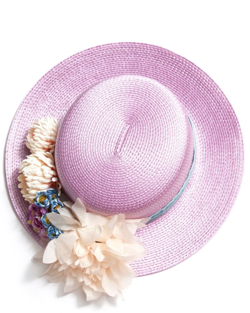 canotier rosa con cinta de terciopelo y flores para boda evento coctel fiesta bautizo comunion graduacion de apparentia