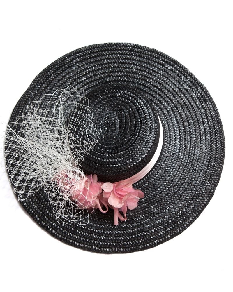 sombrero negro con flores rosas para boda evento coctel fiesta bautizo comunion graduacion de apparentia
