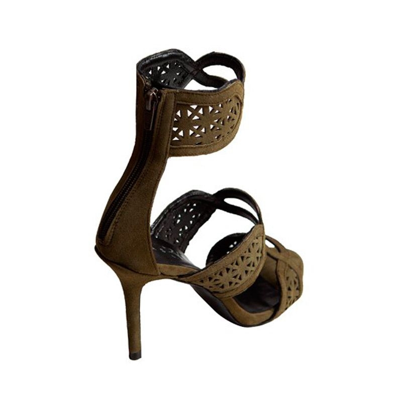 sandalia de tacon verde de ante para boda evento coctel bautizo comunion graduacion de mas34 en apparentia