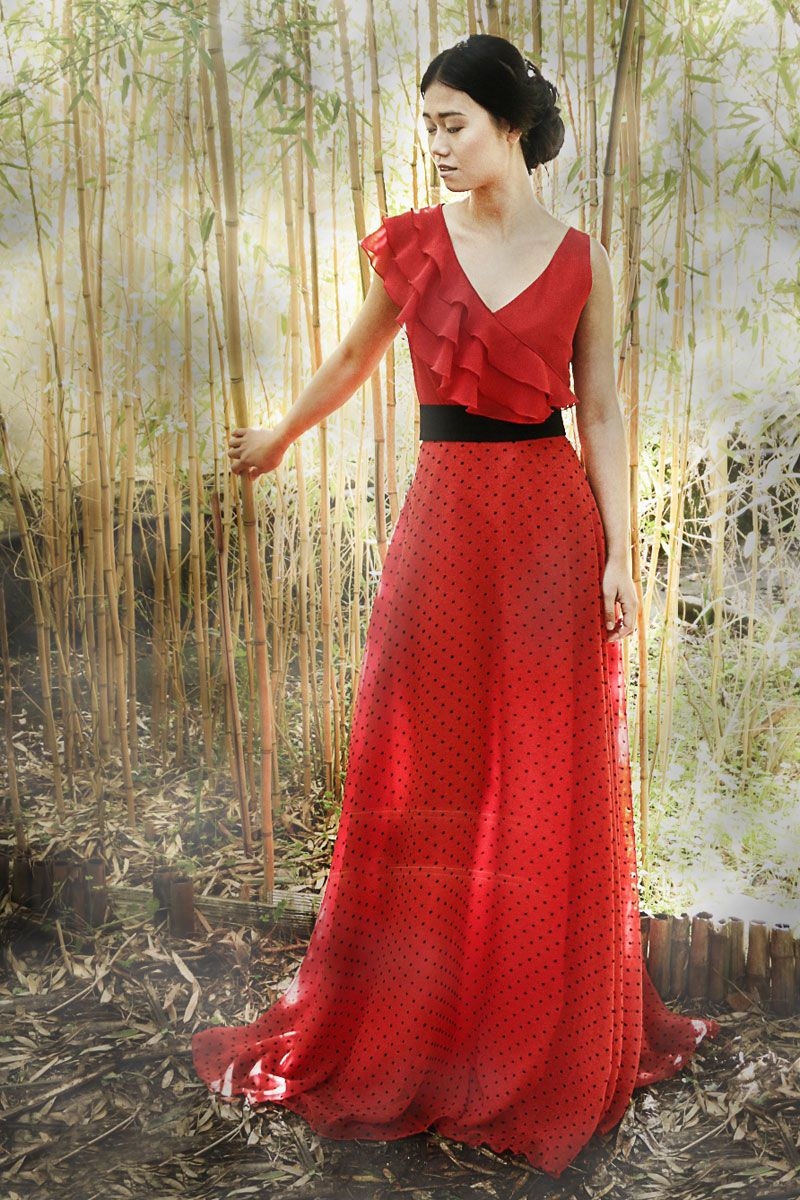 falda larga de fiesta en color rojo para invitada de boda evento fiesta coctel bautizo comunion graduacion de arimoka en apparentia