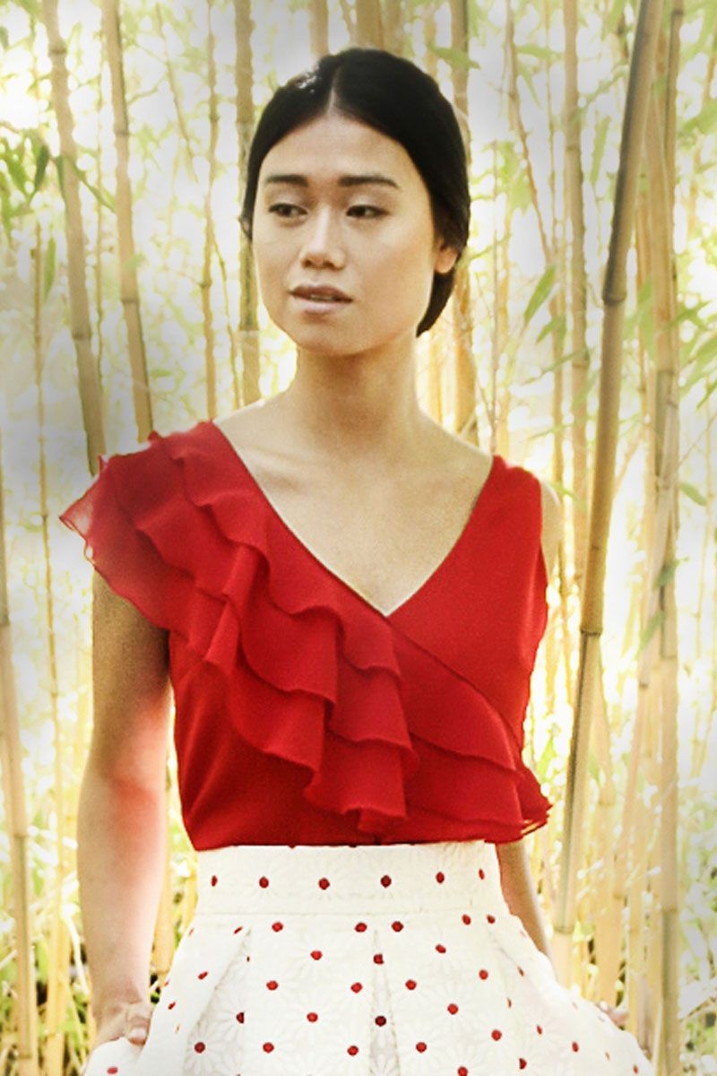 top de fiesta rojo con volantes para fiestas eventos bodas bautizo comunion graduacion coctel de arimoka en apparentia