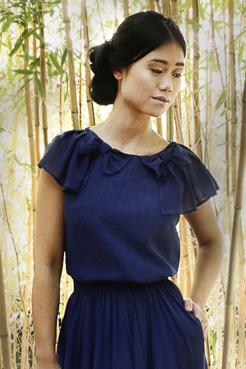 top azul de manga corta para boda evento fiesta coctel bautizo comunion graduacion de arimoka en apparentia