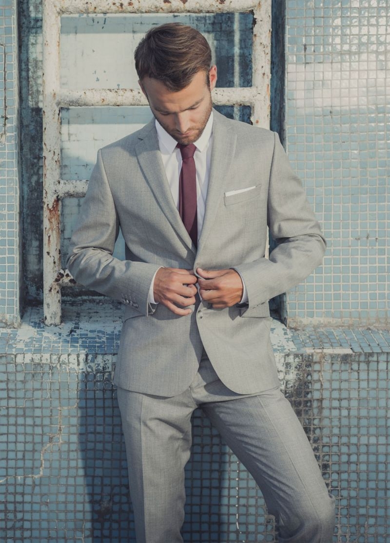 traje lana fria azul gris