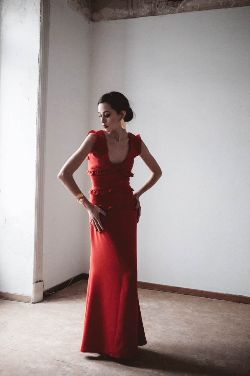 Red long party dress