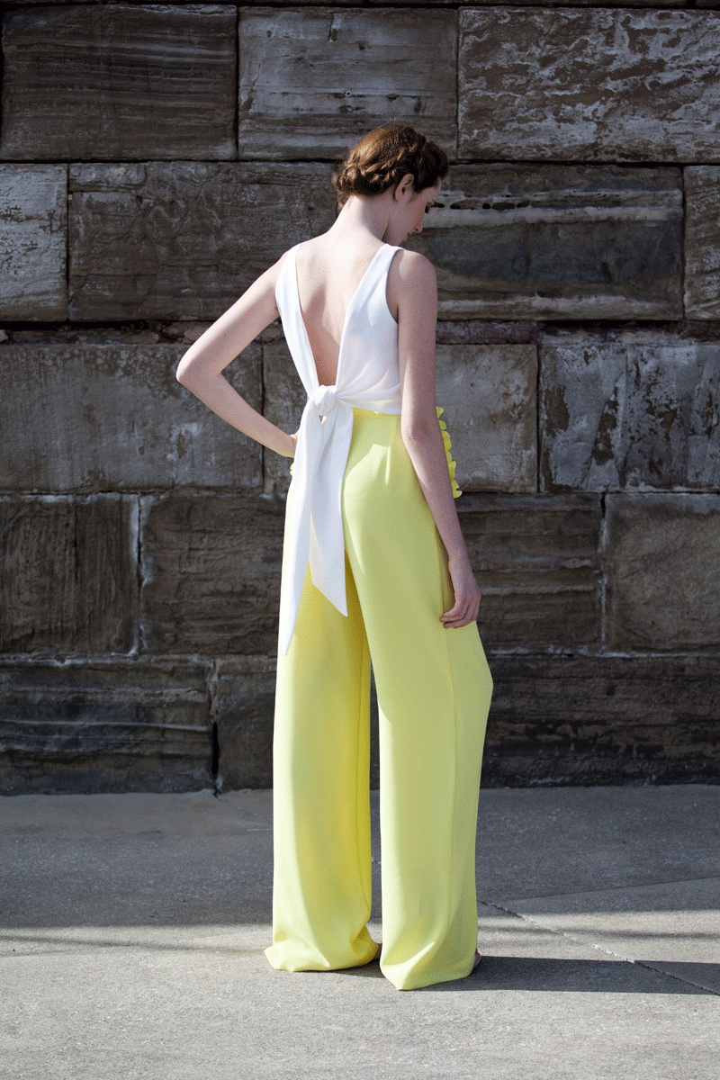 comprar online pantalon palazzo de fiesta boda evento coctel bautizo comunion graduacion en amarillo de apparentia