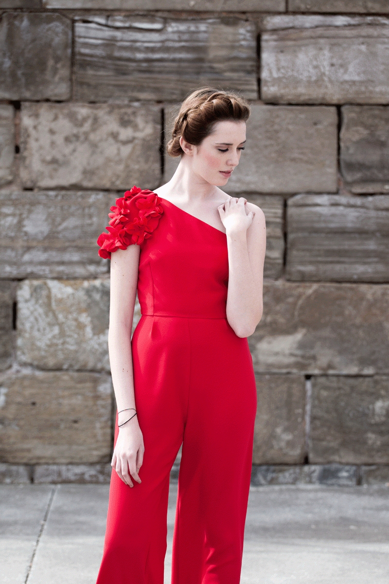 comprar online mono rojo asimetrico con pantalon palazzo para boda evento fiesta coctel bautizo comunion graduacion de apparentia collection