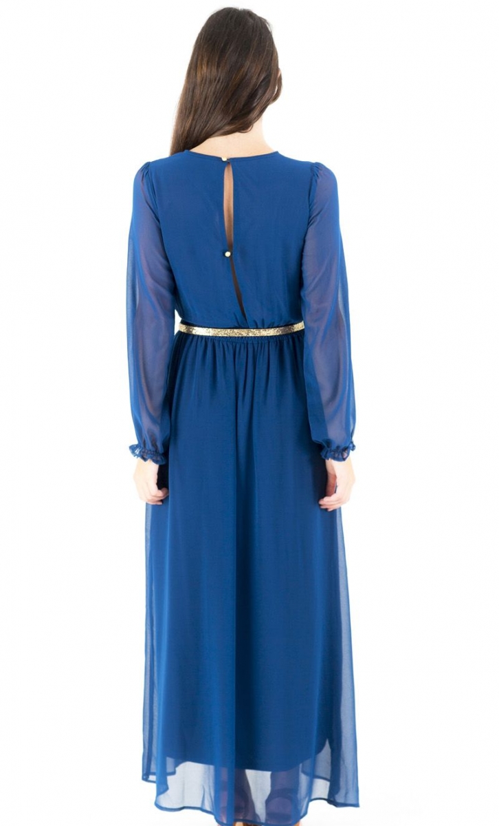 vestido  azul largo espalda