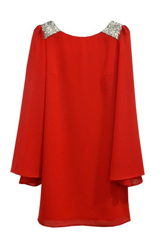 Vestido Rojo Nochevieja Fiesta Con Lentejuelas Y Manga Murcielago